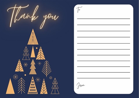 Christmas tree and text thank you and space to write a note