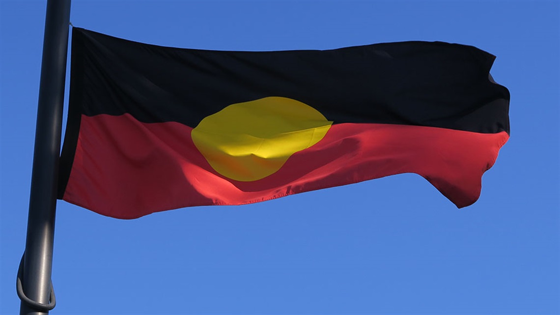 Aboriginal flag at half mast outside Council building