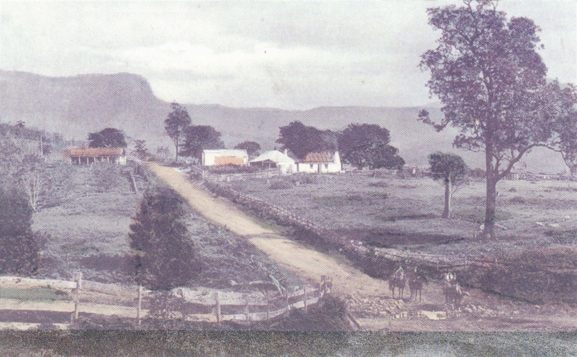 The junction of Illawarra Highway and Yellow Rock Road, Tullimbar c.1895 (colourised)